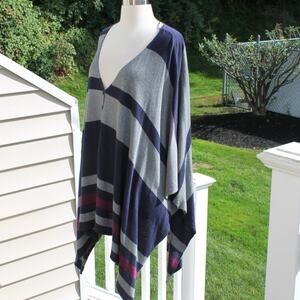 Stylus Women's Oversized Poncho Striped Gray Navy Purple Size Small Medium